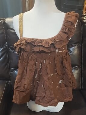 Plenty by Tracy Reese Brown Ruffled One-Shoulder Camisole
